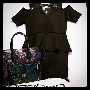 PLUS SIZE Sheer Cold Shoulder, Peplum Dress